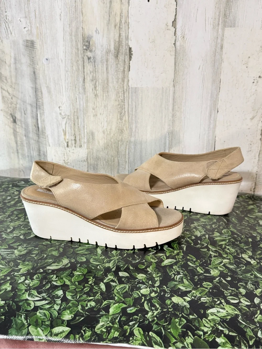 Geox Beige Platform Slingback Wedge Sandal